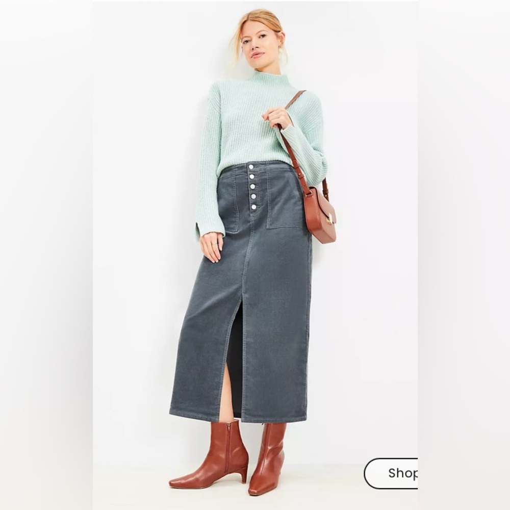 LOFT Corduroy Button Front Midi Pocket Skirt - Picture 1 of 2